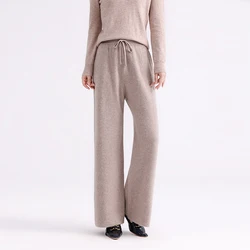 100% Pure Wool Pants Cashmere Wide Leg Trousers Women's High Waisted Knit Loose Casual Straight Leg Pants Autumn Winter New