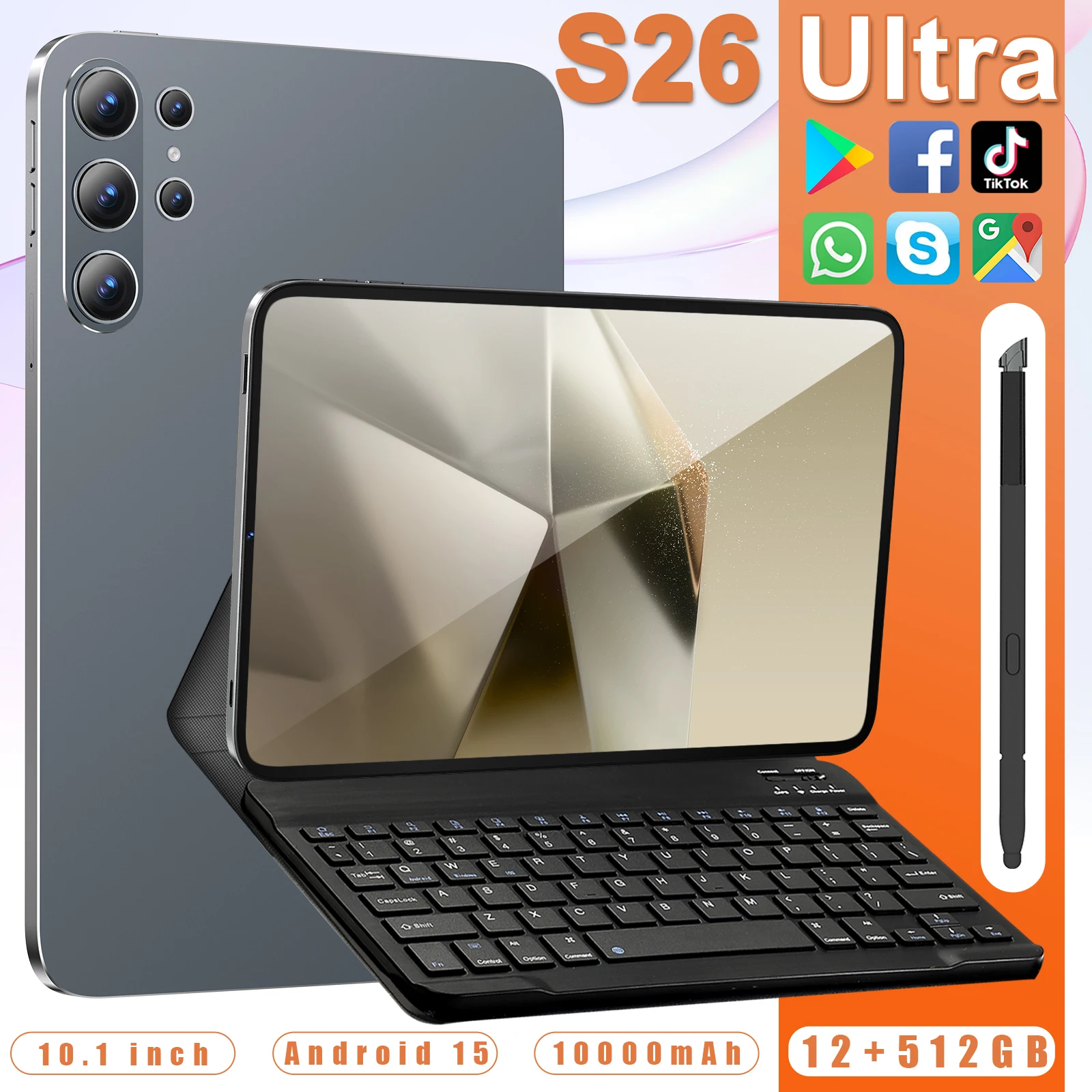2026 New S26-Ultra Global Original Tablet Android15 12GB 512GB 10000mAh 5G Dual SIM Card WiFi Google GPS 4K HD Mi Tablette PC