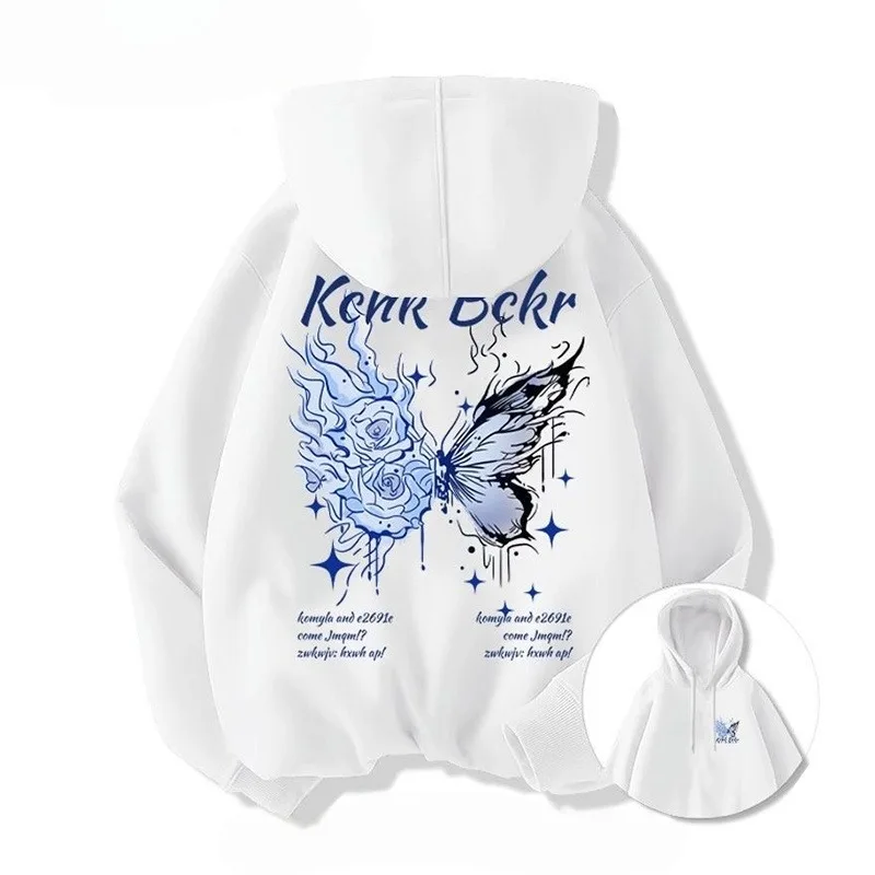 2025 الخريف والشتاء الترفيه الرياضة اللياقة البدنية شخصية فراشة رسالة مطبوعة هوديي الرجال والنساء