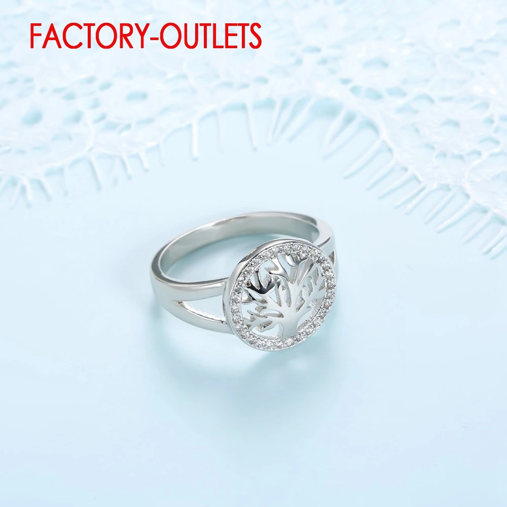 Genuine 925 Sterling Silver Ring Fashion Jewelry Classic Style Tree Shape Cubic Zirconia Women Girls Party Engagement Wholesale