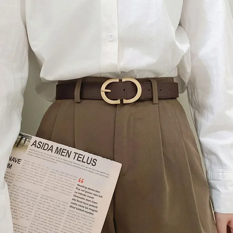 

Elegant Women's Belt Trendy Gold Elliptical Needle Buckle Belts for Jeans Dress Coat Decoration Temperament Clothing Accessories