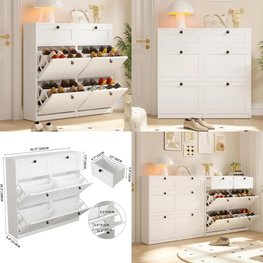 

Отдельно стоящий шкаф для хранения обуви с откидными ящиками и регулируемыми полками, органайзер для обуви для эффективной экономии места