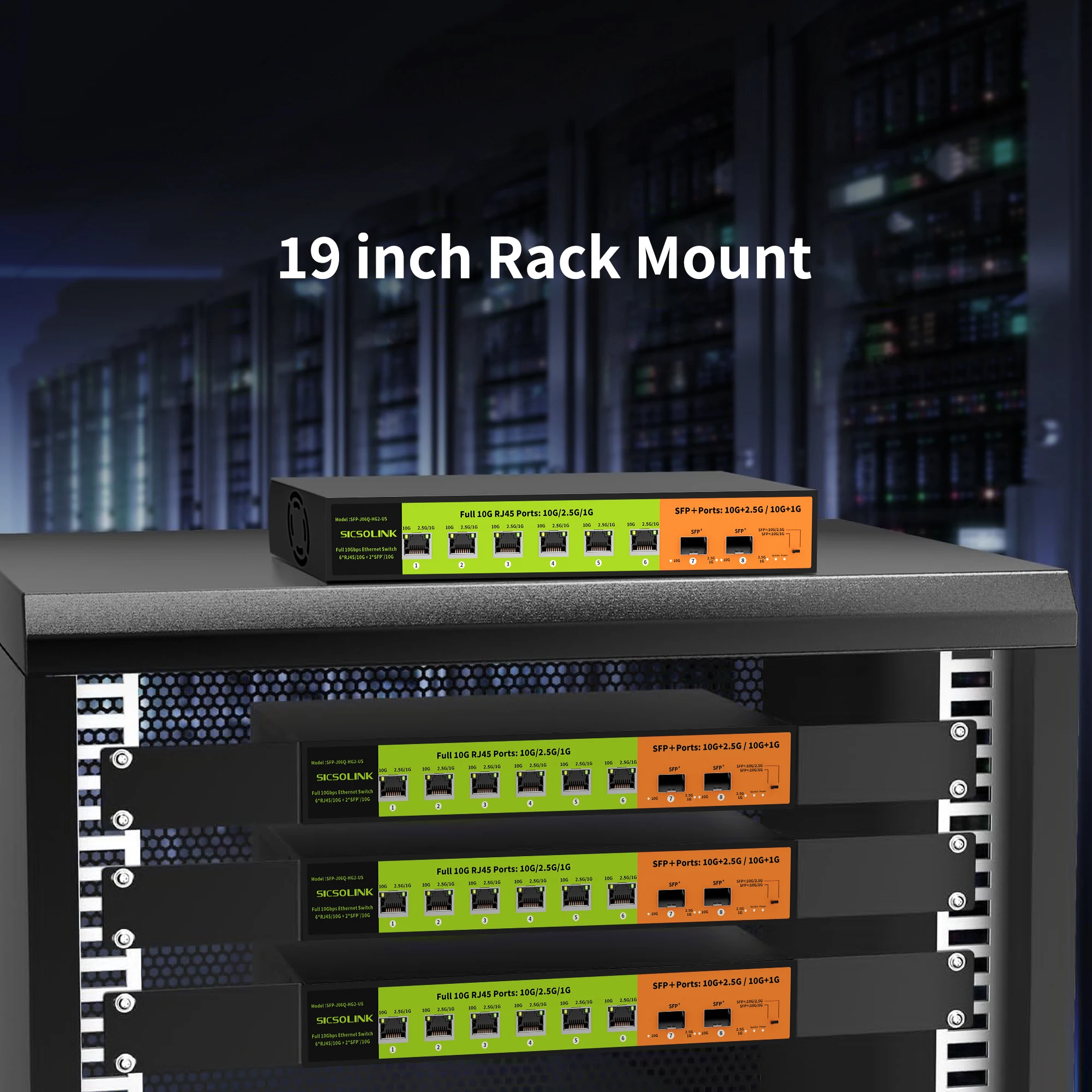 SICSOLINK 8 Port 10G Ethernet Switch Unmanaged,with 6*10gb RJ45 Ports,2*10gb SFP+ Ports,10Gbps Network Switch Suitable for 10G N