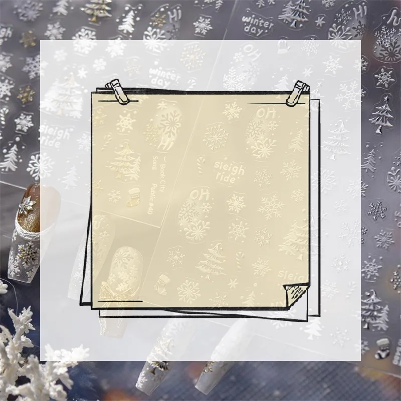 Carino dolce fiocco di neve castello albero di Natale adesivo per unghie donne eleganti di lusso colla posteriore autoadesiva decalcomanie per adesivi per nail art fai da te