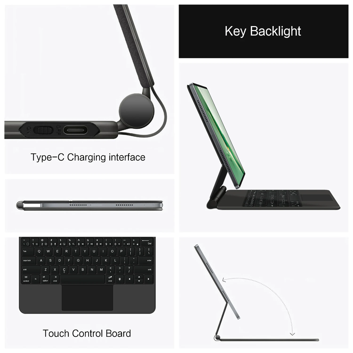 AJIUYU Smart Folio untuk HONOR MagicPad2 2024 ROD2-W09 MagicPad 2 12.3 Inci Desain Magnetik Mengambang Touch Trackpad Keyboard Magic