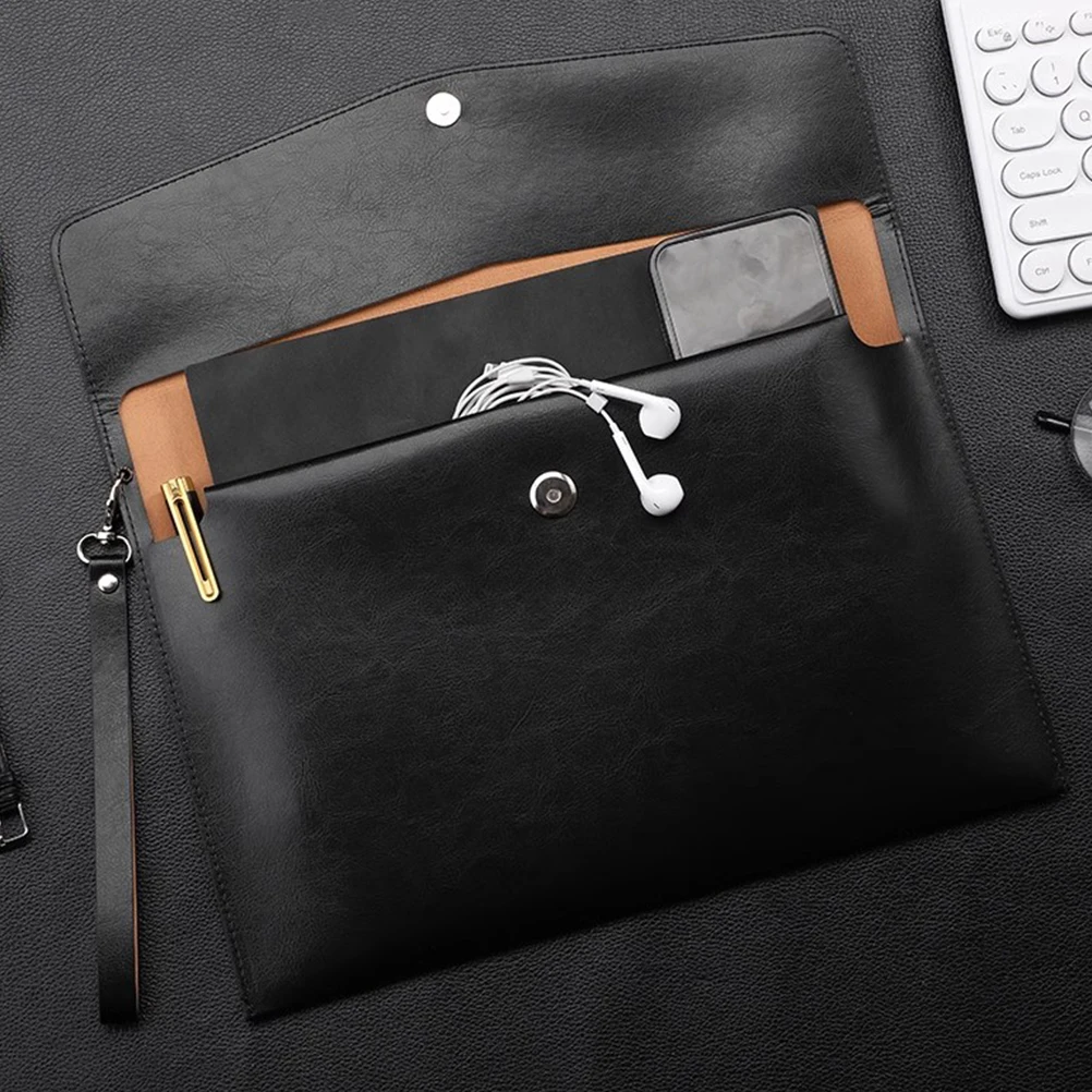 

A4 Document Folder Bag PU Material Large Capacity Portable File Organizer Bag Document Storage Case for Office Men Women