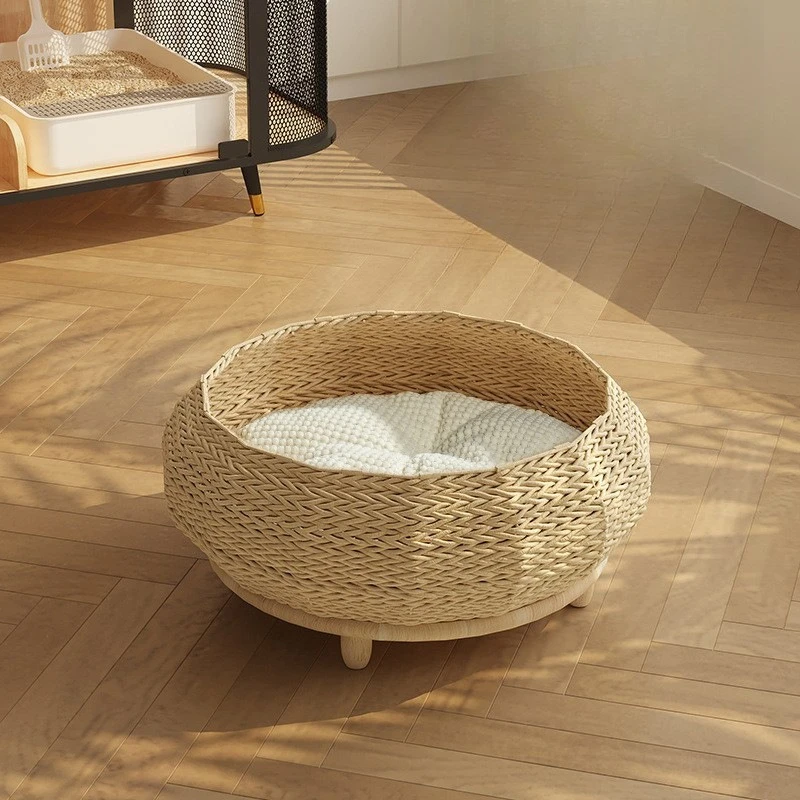 Cat weaving solid wood cat sleeping pet supplies round cat and dog seat cushion