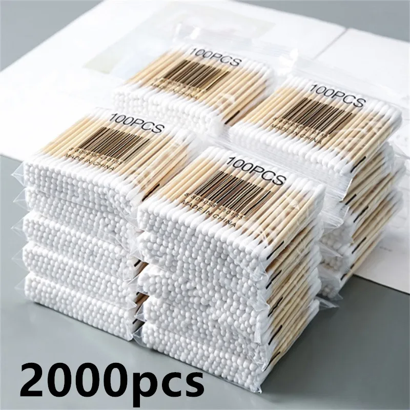 100/500/2000pcs Wooden Stick Makeup Remover Beauty Stick Double Ended Cotton Swab Ear Remover Makeup Remover Ear Remover ﻿