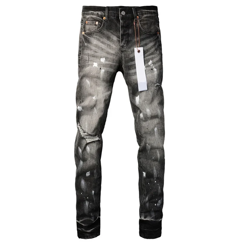 High Quality Brands Jeans American High Street Men Retro Slim Stretch Ripped Pants Niche Design Painted BRANDS Denim Trousers