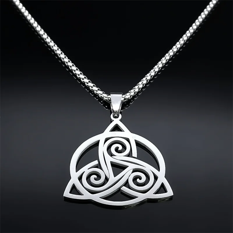 Viking Trinity Celtic Knot Pendant Necklace for Men Women Stainless Steel Witch Triskele Triskelion Necklaces Jewelry collar