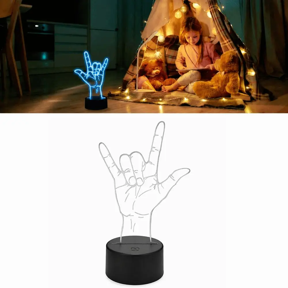 3D Sign Language I Love You Night Lamp Touch Control 7 Colors LED Night Light USB or Battery Powered Illusion Light Xmas