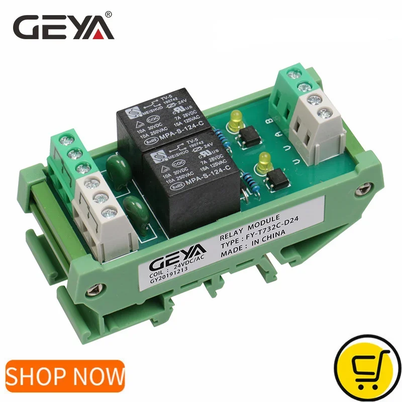 GEYA FY-T73 2 moduł przekaźnikowy na szynę Din 5V 12V 24V AC230V interfejsu przekaźnika programowalny sterownik logiczny