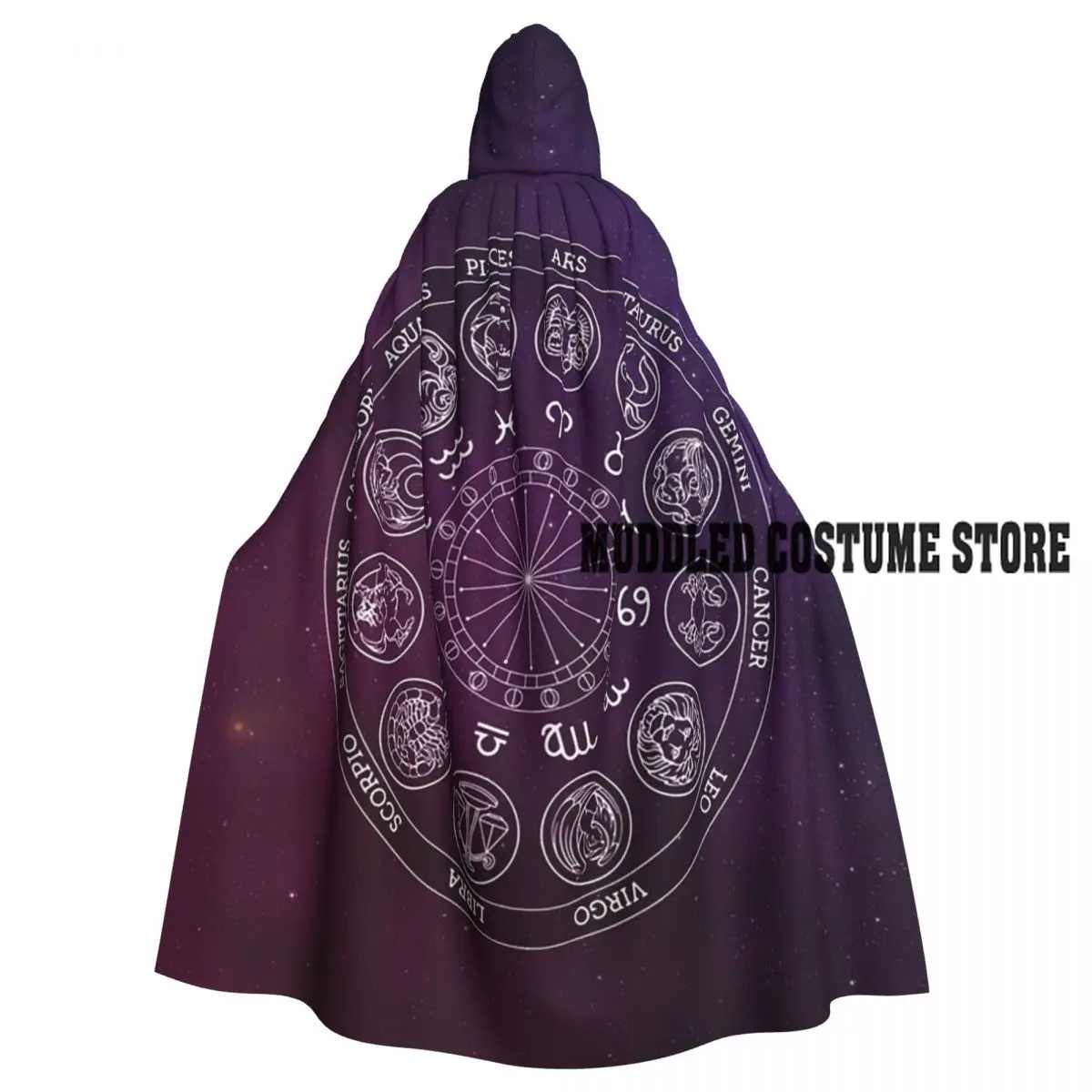 

Zodiac Wheel Space Purple Long Hooded Cloak Witch Medieval Costume Cosplay Cape HalloweenVampire Adult Unisex