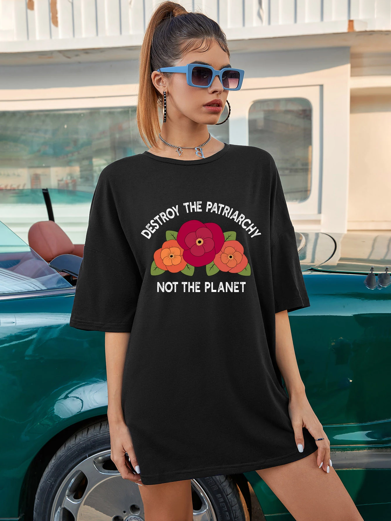 

colored Destroy The Patriarchy Not The Planet flowers oversized tshirt vintage women graphic Feminist tee shirt