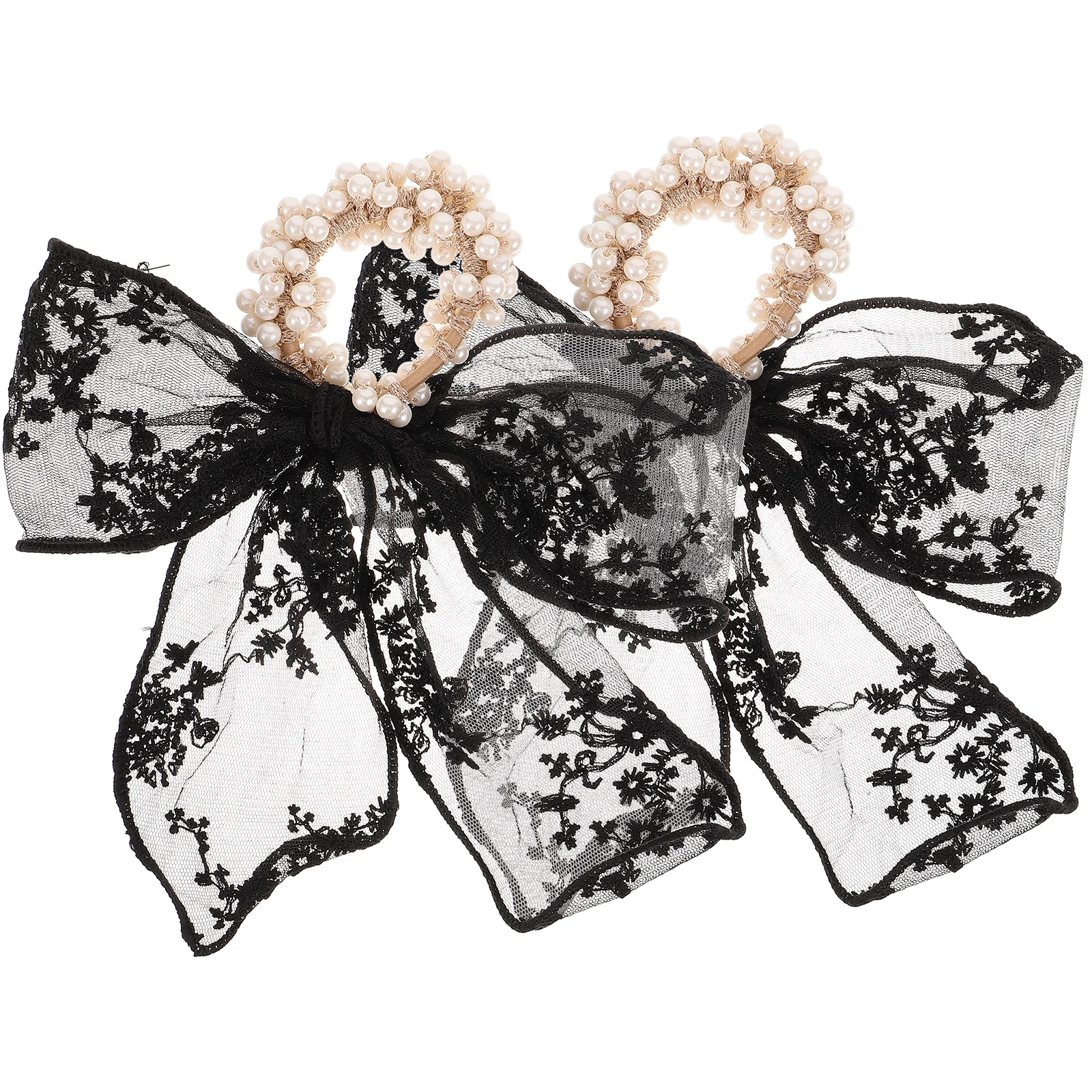 

2 Pcs Pattern Lace Bow Pearl Elastic Pearls Tie Elastics Women Tie Hair Accessories Hair Styling Tool