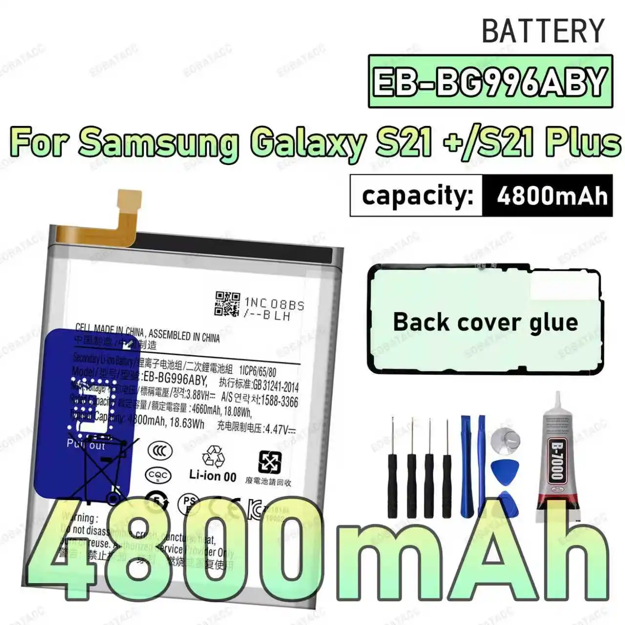 

100% New High Quality EB-BG996ABY Battery for Samsung Galaxy S21+/S21 Plus Batteries+Free Tools Back cover glue