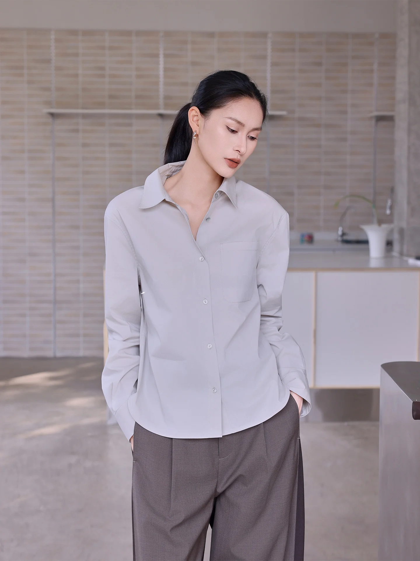 

Jieji Zhang Spring Cotton Faionable Versatile Color irt Ele Casual Sle Button up ort Sve Women's Blouse