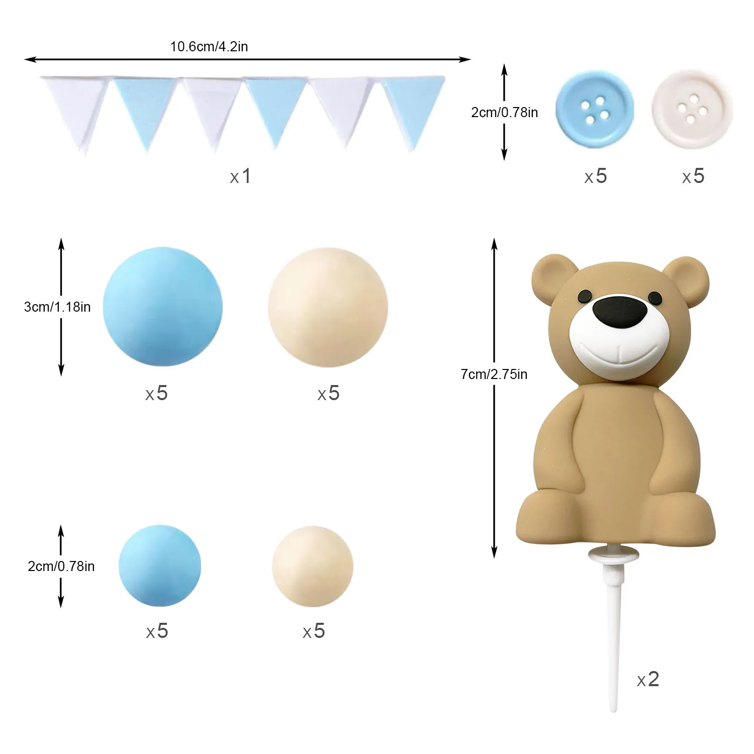 33PCS 3D Bear Ball Cake Toppers - Gender Reveal & Baby Shower Decor for Birthday Wedding Parties