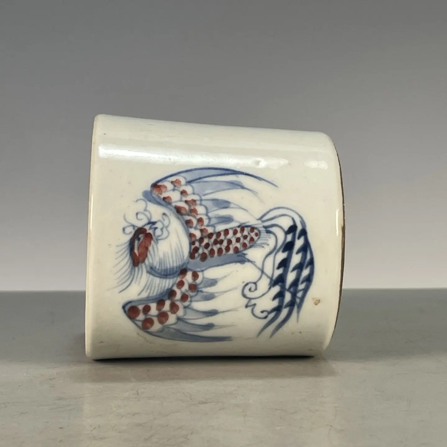 Freehand Underglaze Cobalt Blue Porcelain Master Teacup Decorated with Round Phoenix Medallion Motifs