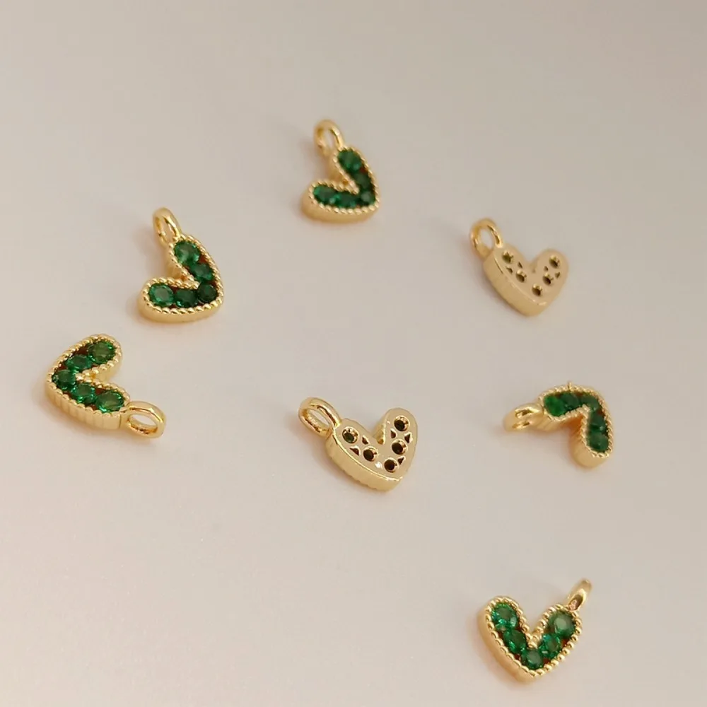 

14K Gold-plated and Zircon Inlaid Fashionable Green Zirconium Heart-shaped Pendant Diy Handcrafted Bracelet Accessory