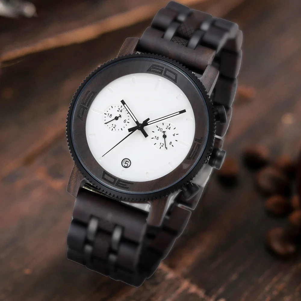 Kitykiss 남성용 나무 쿼츠 방수 시계 달력, 오리지널 럭셔리 조각 나무 타이밍 코드, 패션 캐주얼, 신제품