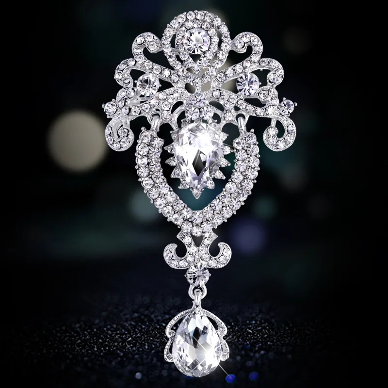 

Vintage High Quality Large Crystal Brooch Pins For Women Luxury Design Temperament Charm Fashion Brooches Female Wedding Gifts