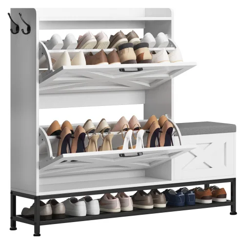 

High-quality Hot-selling Wooden Household Shoe Cabinets, Shoe Cabinets with Stools, Used for Entrances and Balconies.