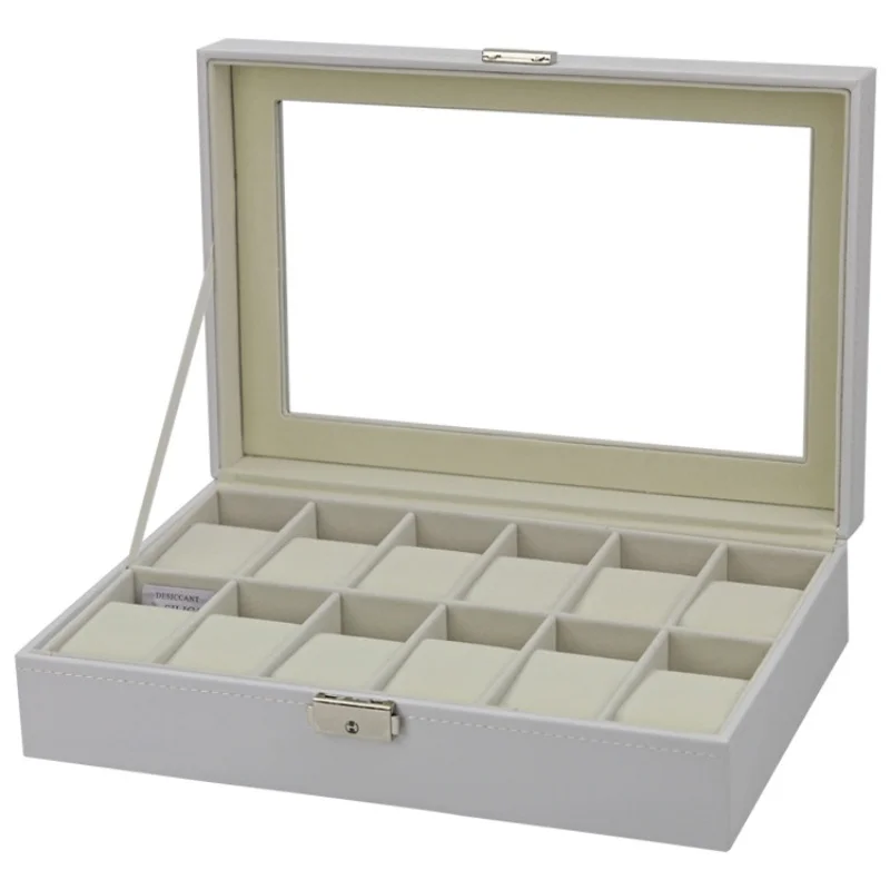 Watch display box white small fresh PU leather watch box 12-bit watch storage box counter