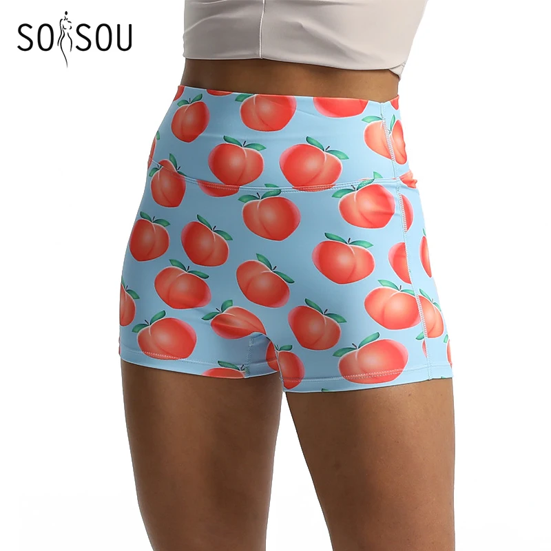 

SOISOU Printed Beach Shorts Women Gym Yoga Running Swim Cycling Shorts High Waist Elastic Breathable Short 12 Colors