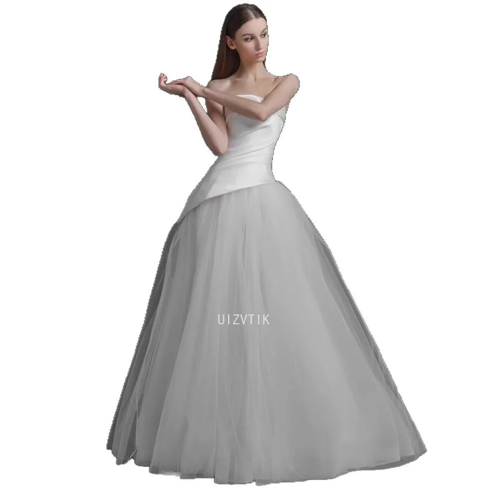 A linha vestidos de casamento feminino photoshoot sem alças retalhos vestido de noiva personalizado plissados cetim e tule macio vestidos de noiva