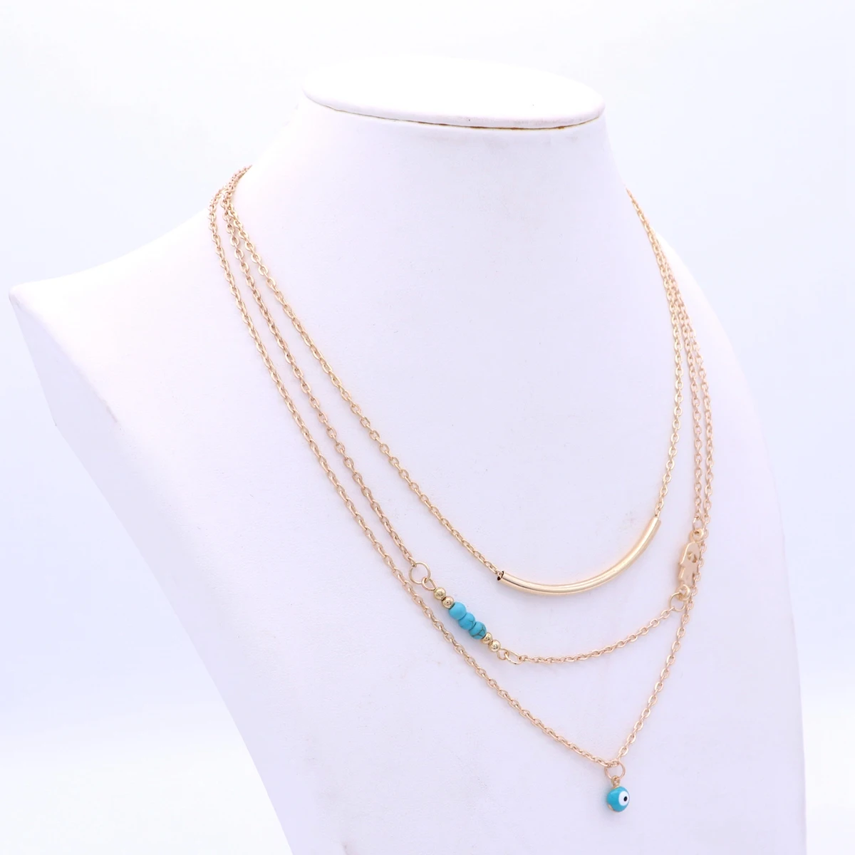 

Stylish Multilayer Golden Bar Beads Pendant Necklace For Women Eye Turquoise Tassels Charming Fashion Accessory Gift