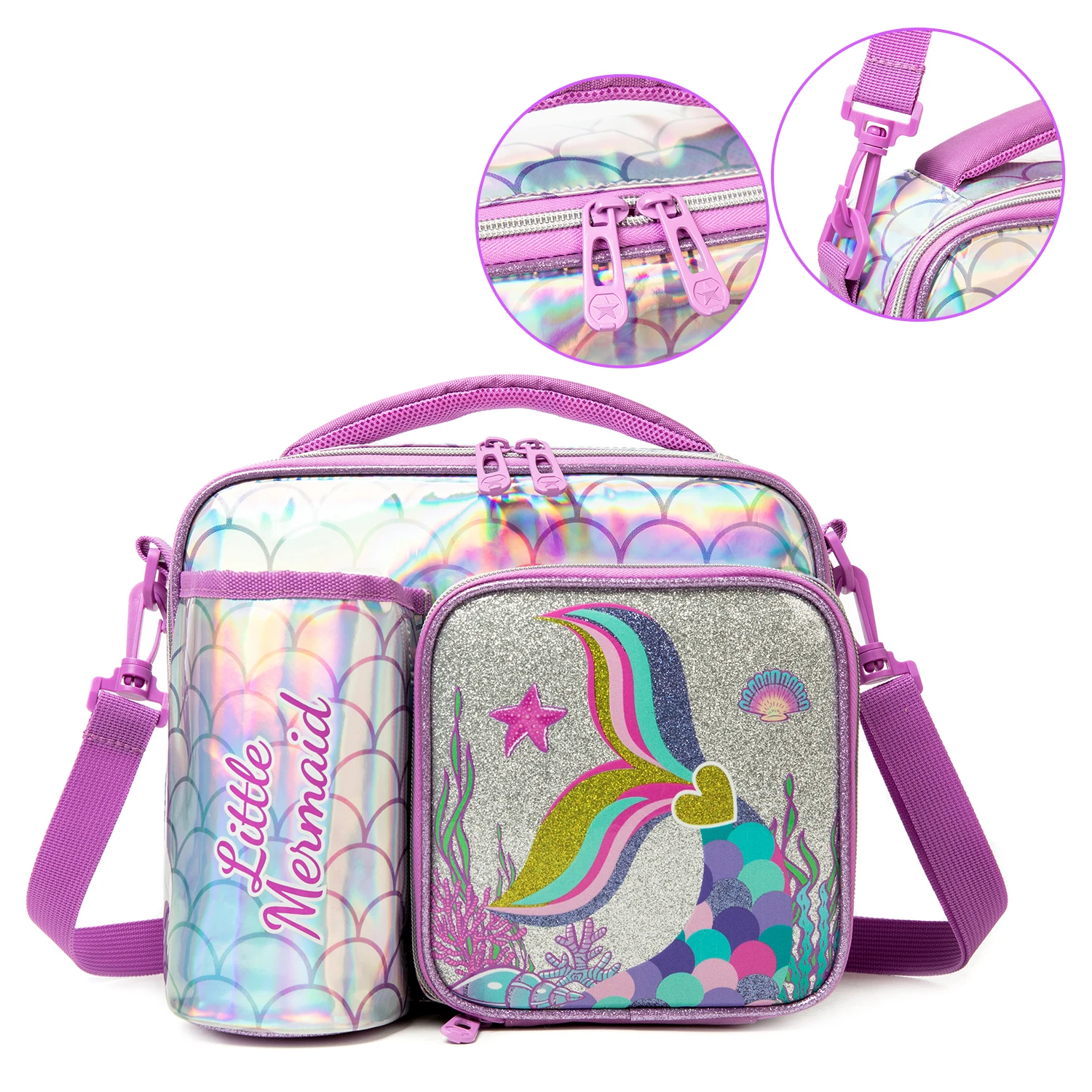 Girls Lunch Bag Mermaids and Alpacas Cute Polyester Lunch Bag for Picnic Outing School Best Gift for Girls