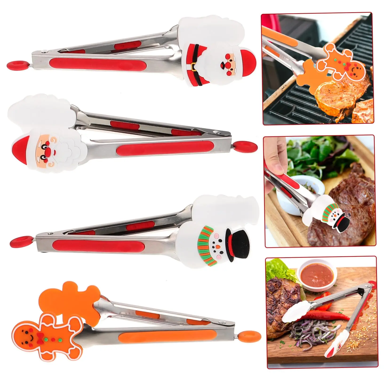 

IK Food Tongs Christmas Clamp for Grilling Serving Stainless Steel Kitchen Tong Non-slip BBQ Clip Baking Tool Kitchen Gadget