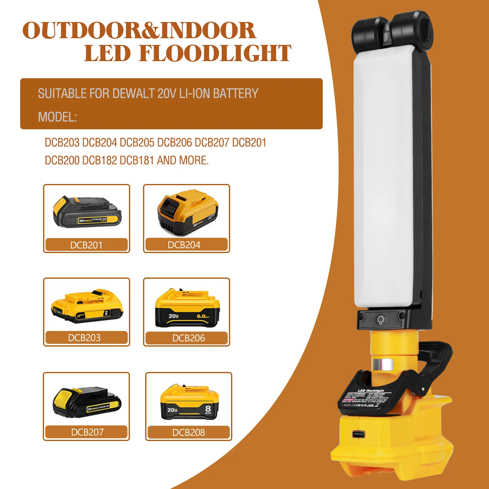 30W 2400LM lampada da lavoro a LED senza fili torcia da esterno portatile rotante a 270 gradi con porta USB adatta per batteria Dewalt 20V