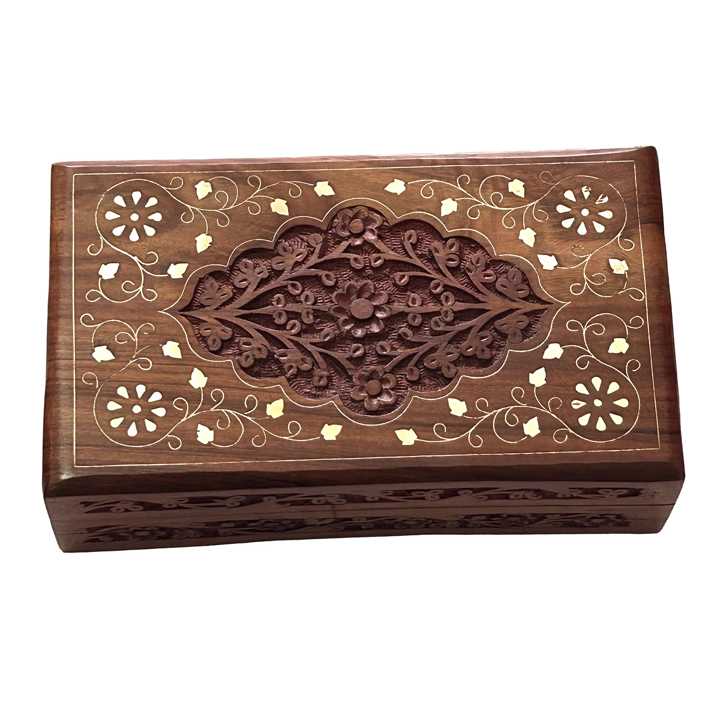 Hand Carved Solid Wood Elephant Box with Copper Inlay Secret Lock Jewelry Coin Storage Case