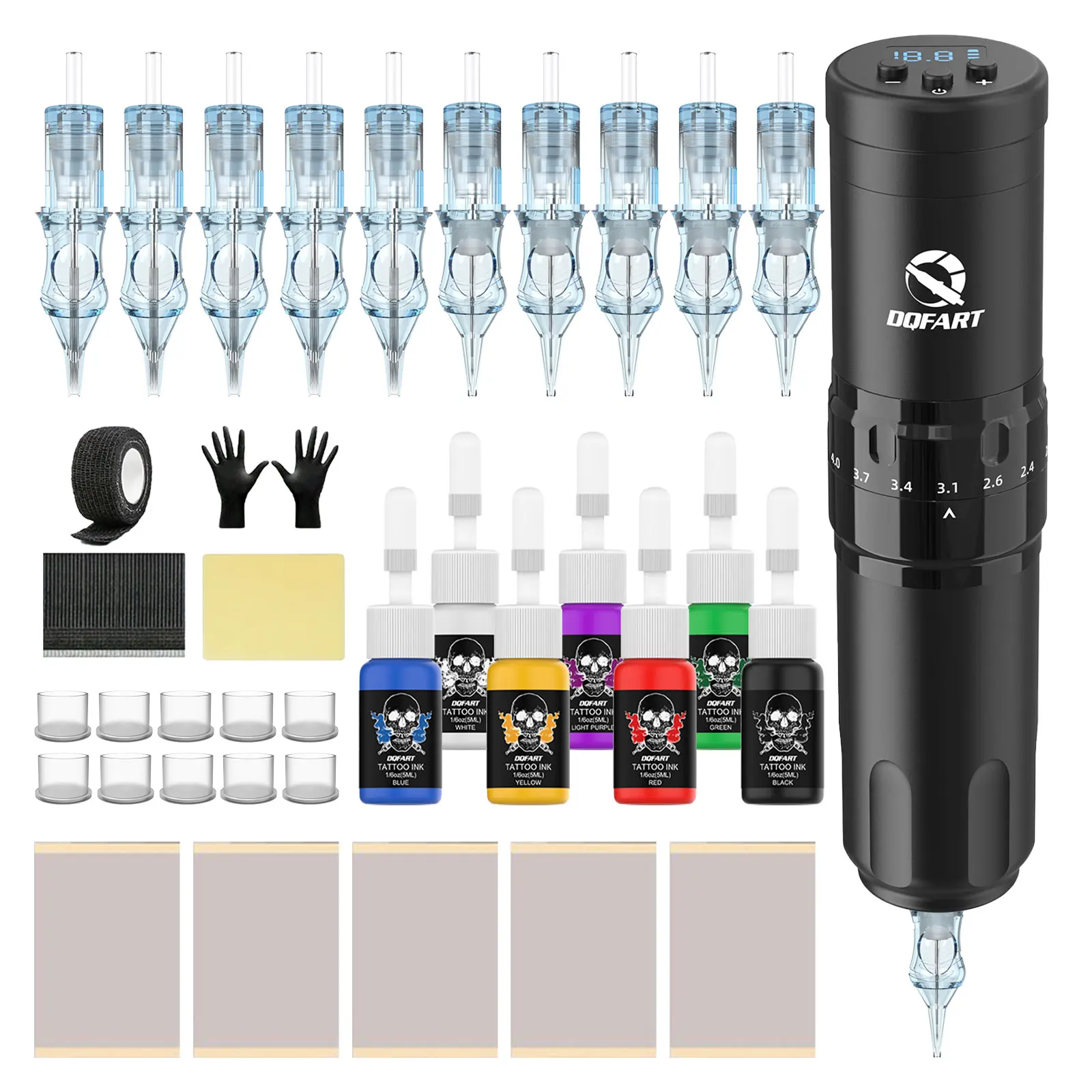 

DQFART профессиональный беспроводной комплект тату-машины с регулируемым ходом, светодиодный дисплей, аккумулятор 1500 мАч, набор татуировок для татуировщиков