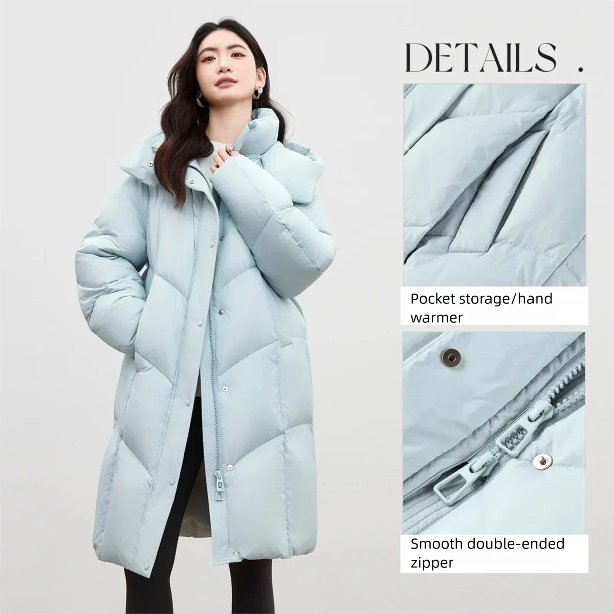 SENTUBILA Women's Winter Down Jacket 2026 New Hooded Windproof Long Women's Down Coat Lightweight Warm Outerwears W54YA8792