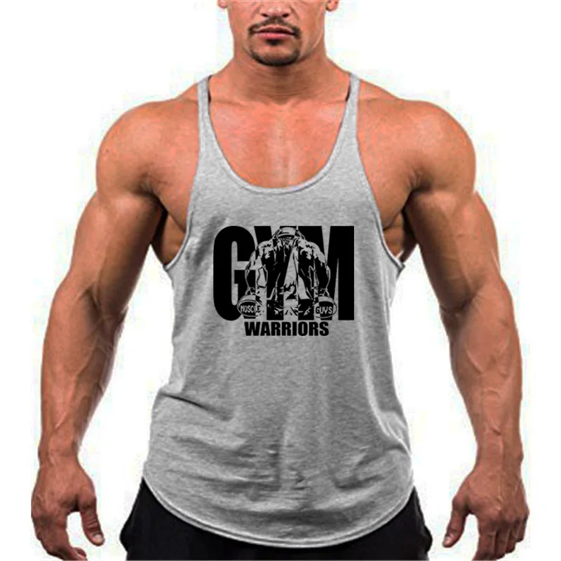 Mens Cotton Gym Workout Stringer Tank Tops Low Scoop Neck Curved Hem Y-Back Racerback Bodybuilding Fitness Training Vests