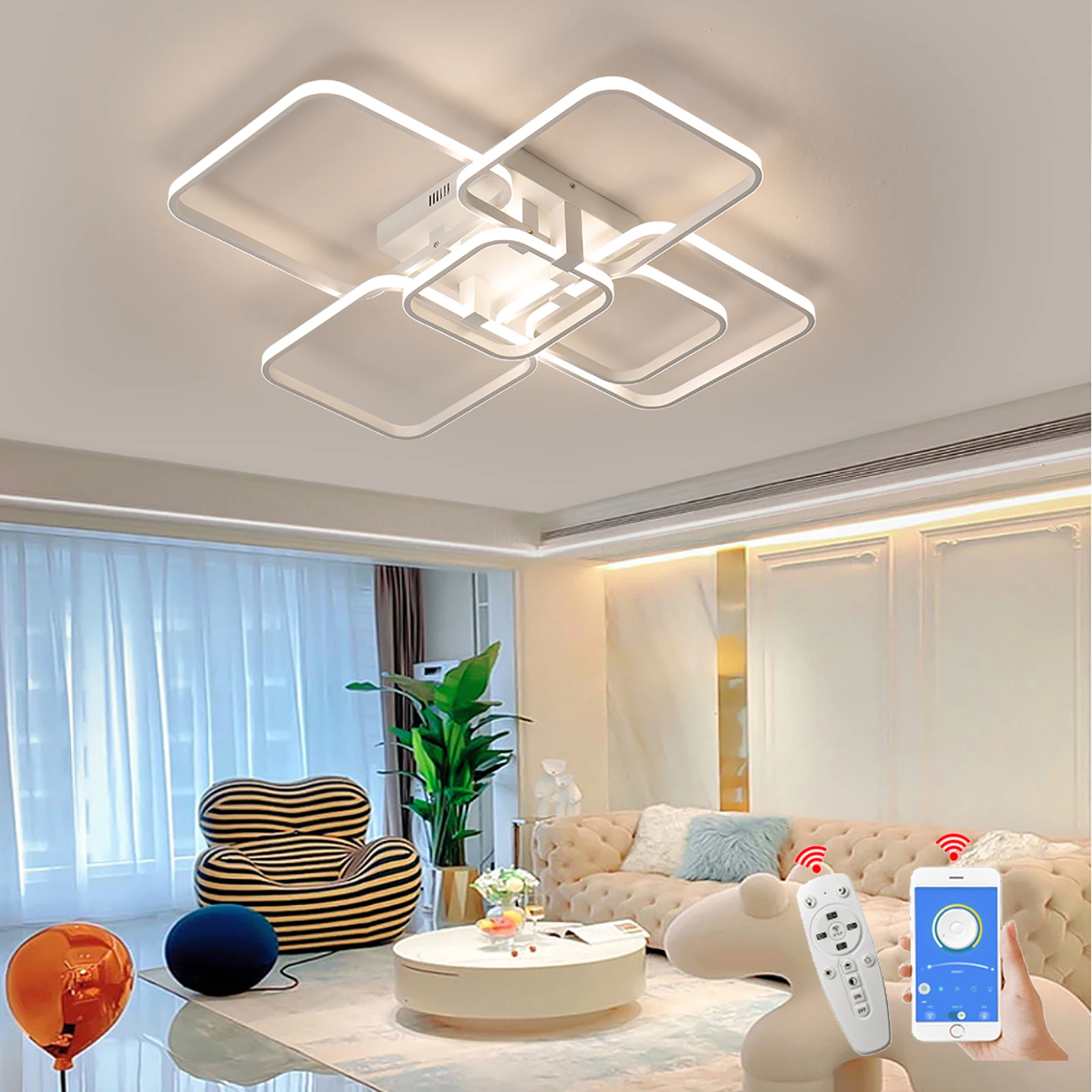 

Modern Dimmable LED Ceiling Light, Black&White Led Chandeleir, 3-6 Heads, Living/Bedrm/Kitchen Ceiling Lamp, W/Remote Control