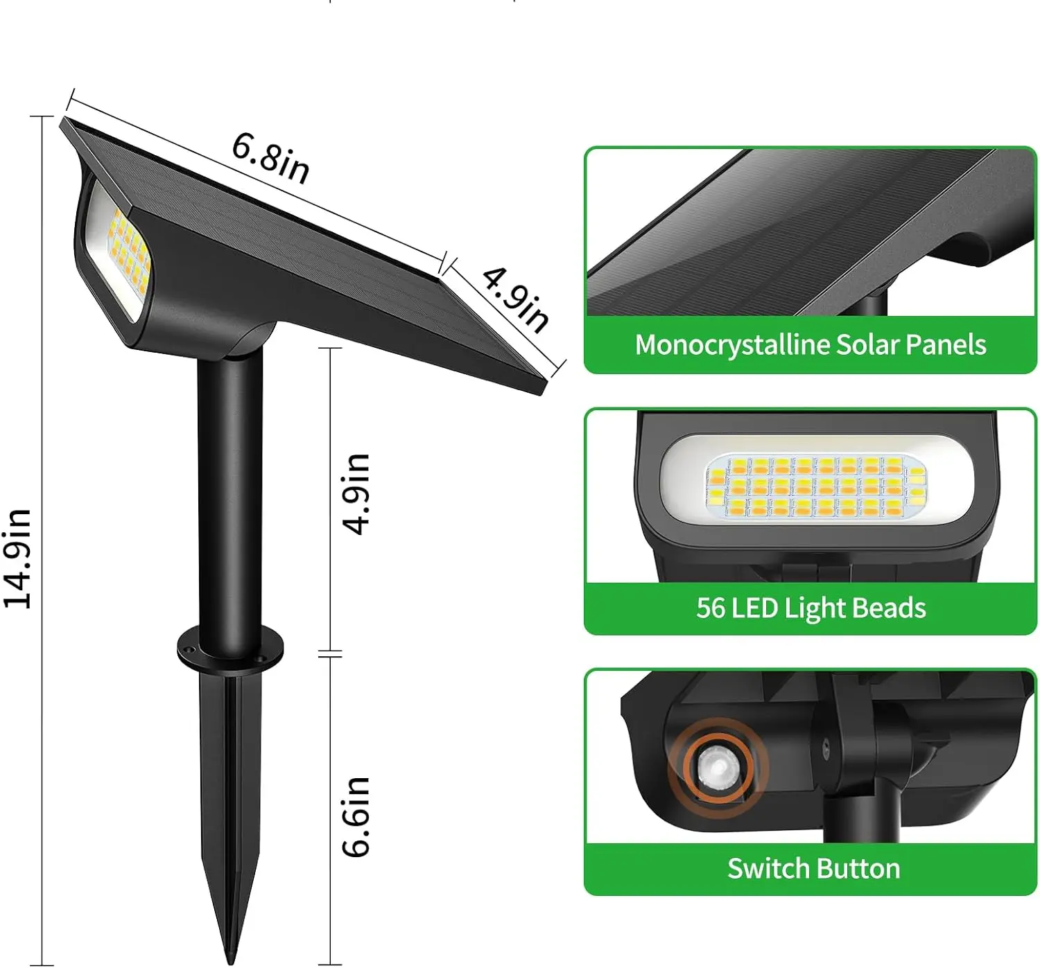 Intelamp Solar Spotlights 4000Mah 3 Color Modes Outdoor Solar Light Garden Lights for Landscape Pathway Yard Patio Garage Driveway Tree 8