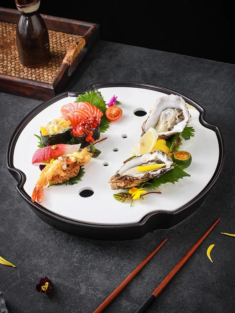 

Dry ice Smoke Tableware Plate Layout Five-star Hotel Creative Feature Large Dry Ice Utensils Seafood Sashimi Plate