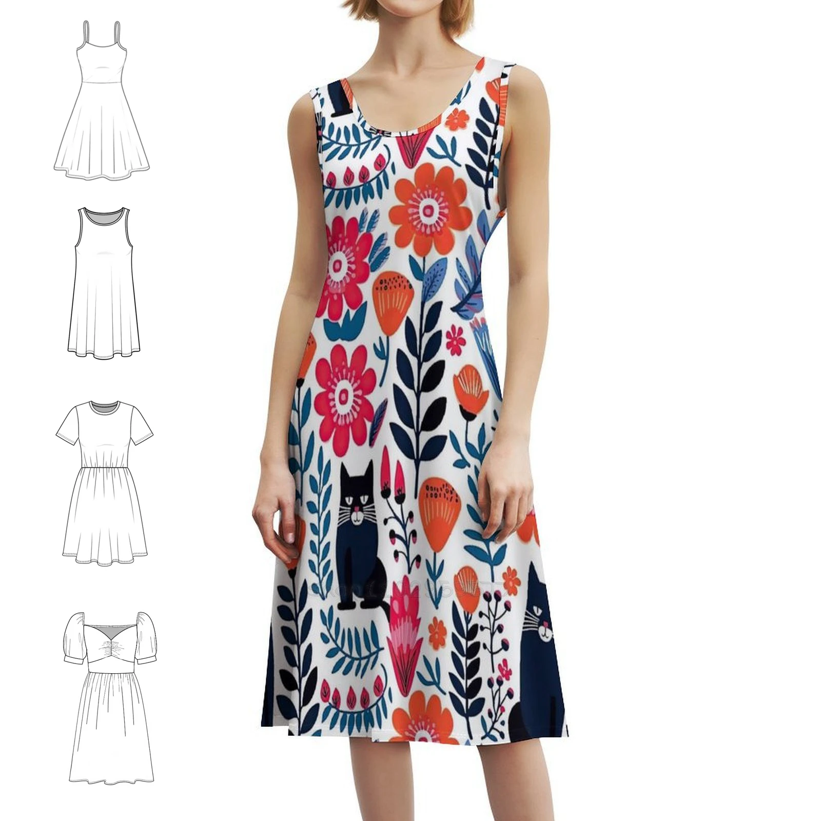 القطط النابضة بالحياة أوراق الزهور أنماط الأزهار بوهو شيك فستان أنيق موضة شاطئ حفل زفاف ثوب Wonderof زهرة خفيفة #1