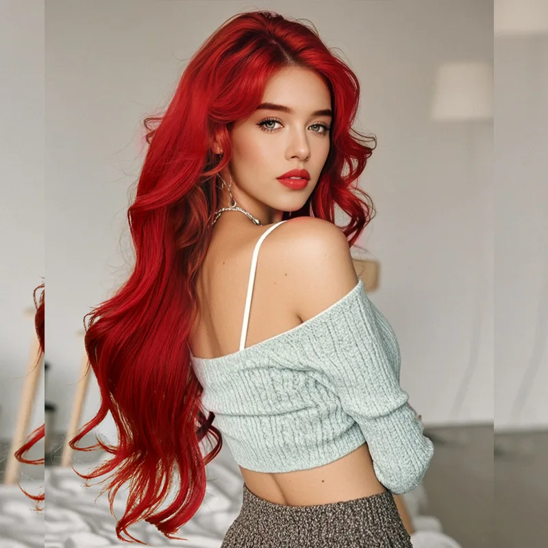 

Cosplay [Serena] Sea King Red Eight Character Fringe Curly Hair Full Wig, Curly Wig, Breathable and Not Stuffy