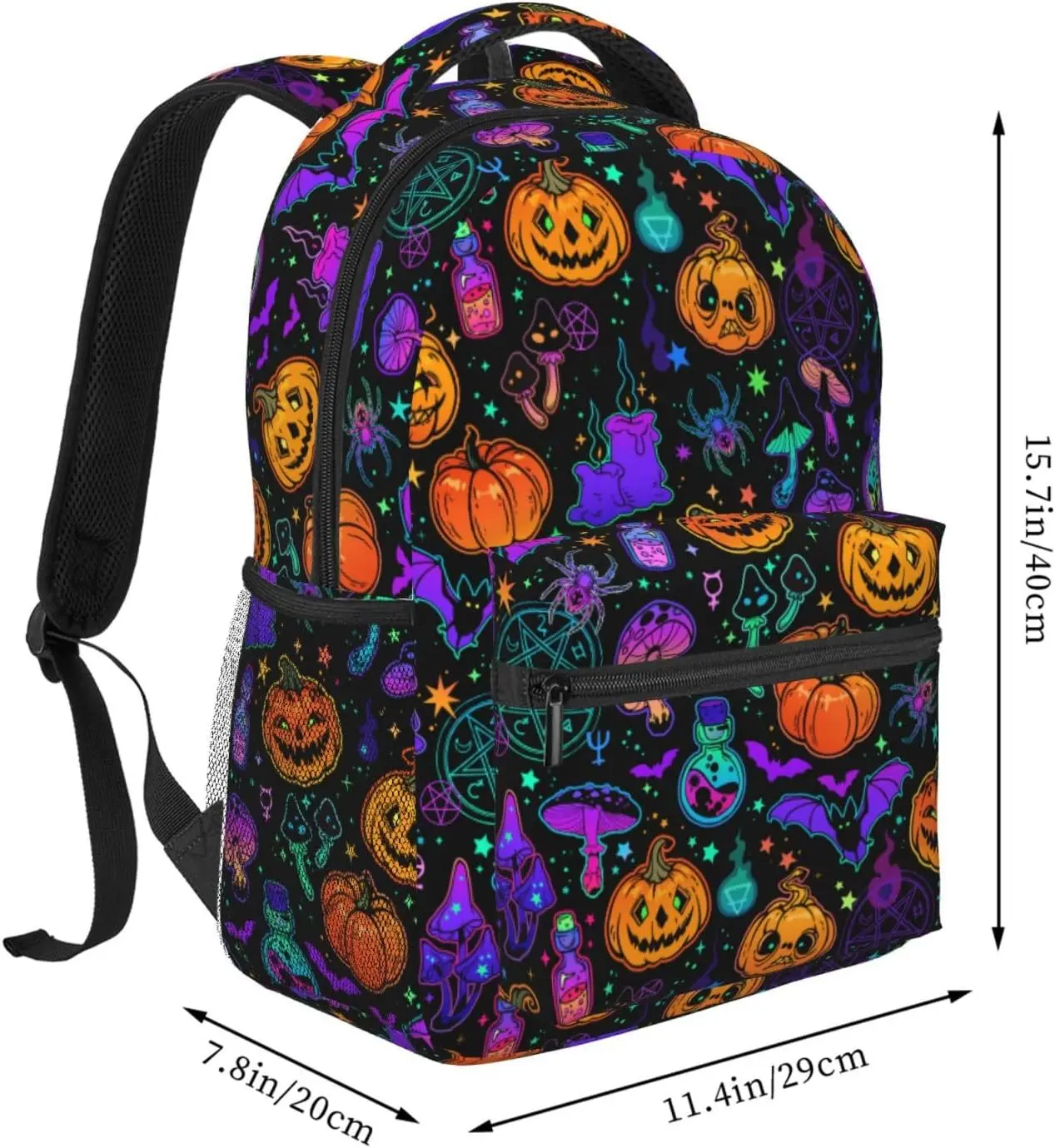 Zucche di Halloween ed elementi magici zaino per Laptop leggero per donna uomo College Bookbag borsa da viaggio Casual Daypack