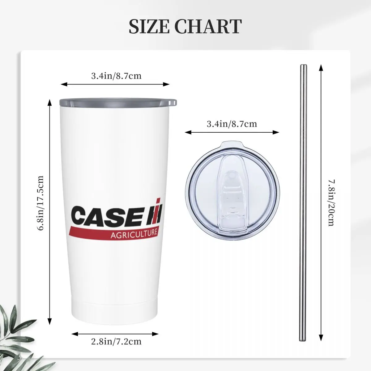 Tractor Case Logo Stainless Steel Tumbler Vacuum Insulated Mugs Thermal Cold Cup Straw With Lid 20oz