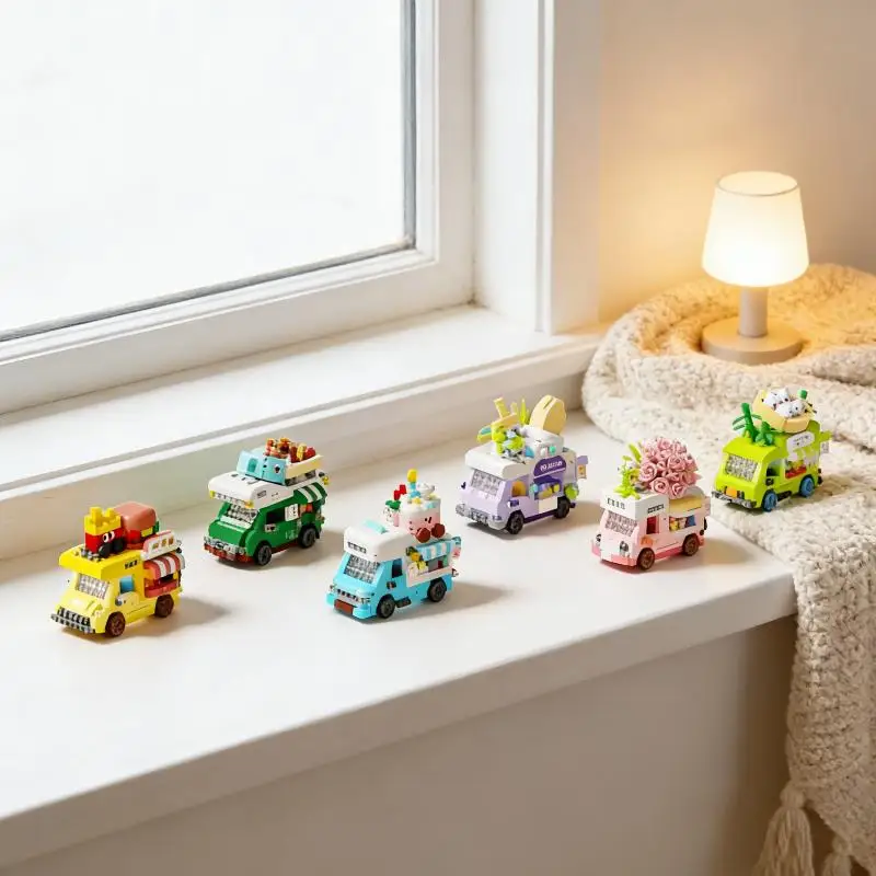 Ice Cream Shop Building Blocks Adult Mini Food Truck DIY Set Creative Birthday Gift Home Desk Decor