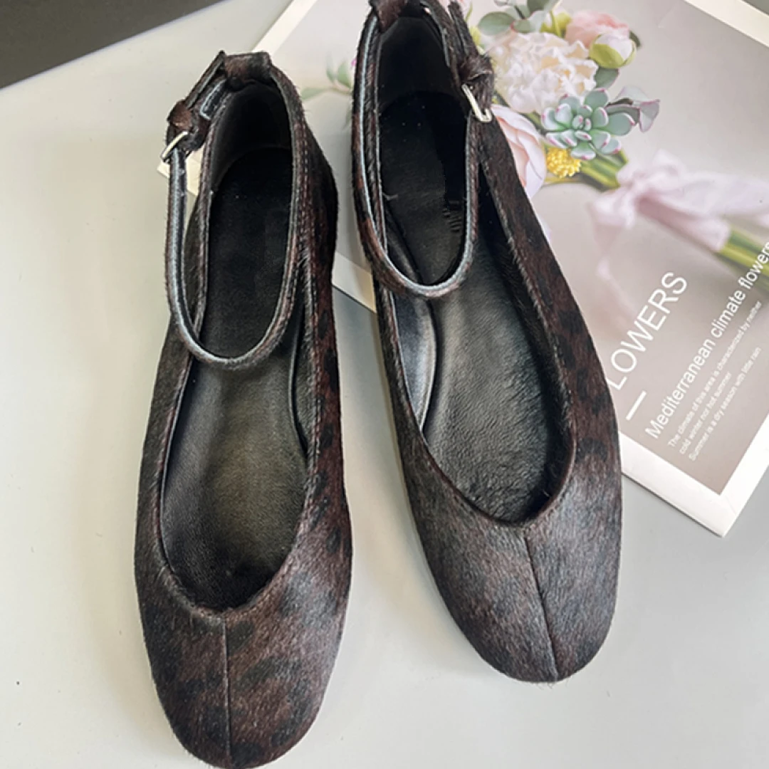 

Maxdutti Minimalist Woman Shoes Shoes For Woman Loafers French Genuine Leather Slip On Leopard Print Horsehair Mary Jane Shoes