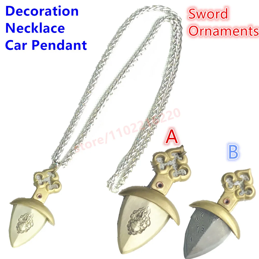 Unique Sword Feng Shui Pendant Decoration Car Pendant Necklace Metal Chains High Manganese Steel Damascus Steel Sword Decoration
