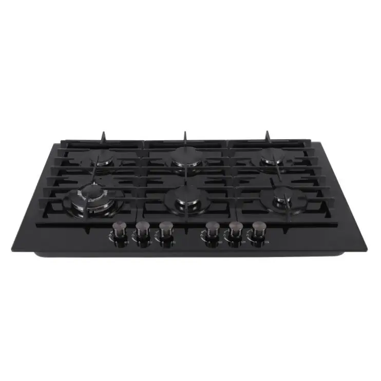 High Quality Built-In Gas Stove 6 Burner Glass Top Gas Cooker