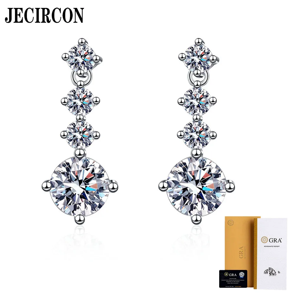 

JECIRCON S925 Sterling Silver Earrings High-end Korean Style Tassel 1ct Moissanite Pendants Light Luxury Full Diamond Jewelry